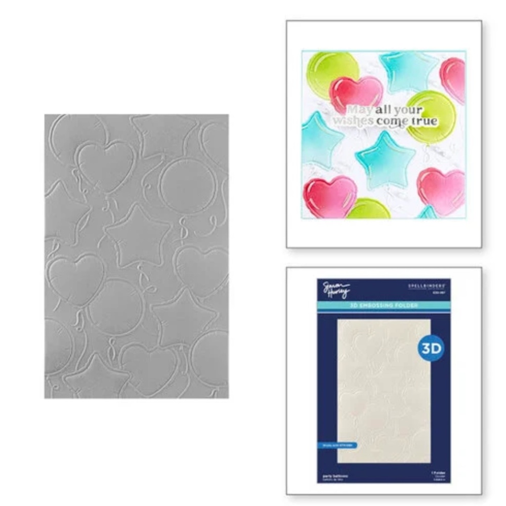 NWOT Spellbinders -Simon Hurley Party Balloons - 3D Embossing Folder